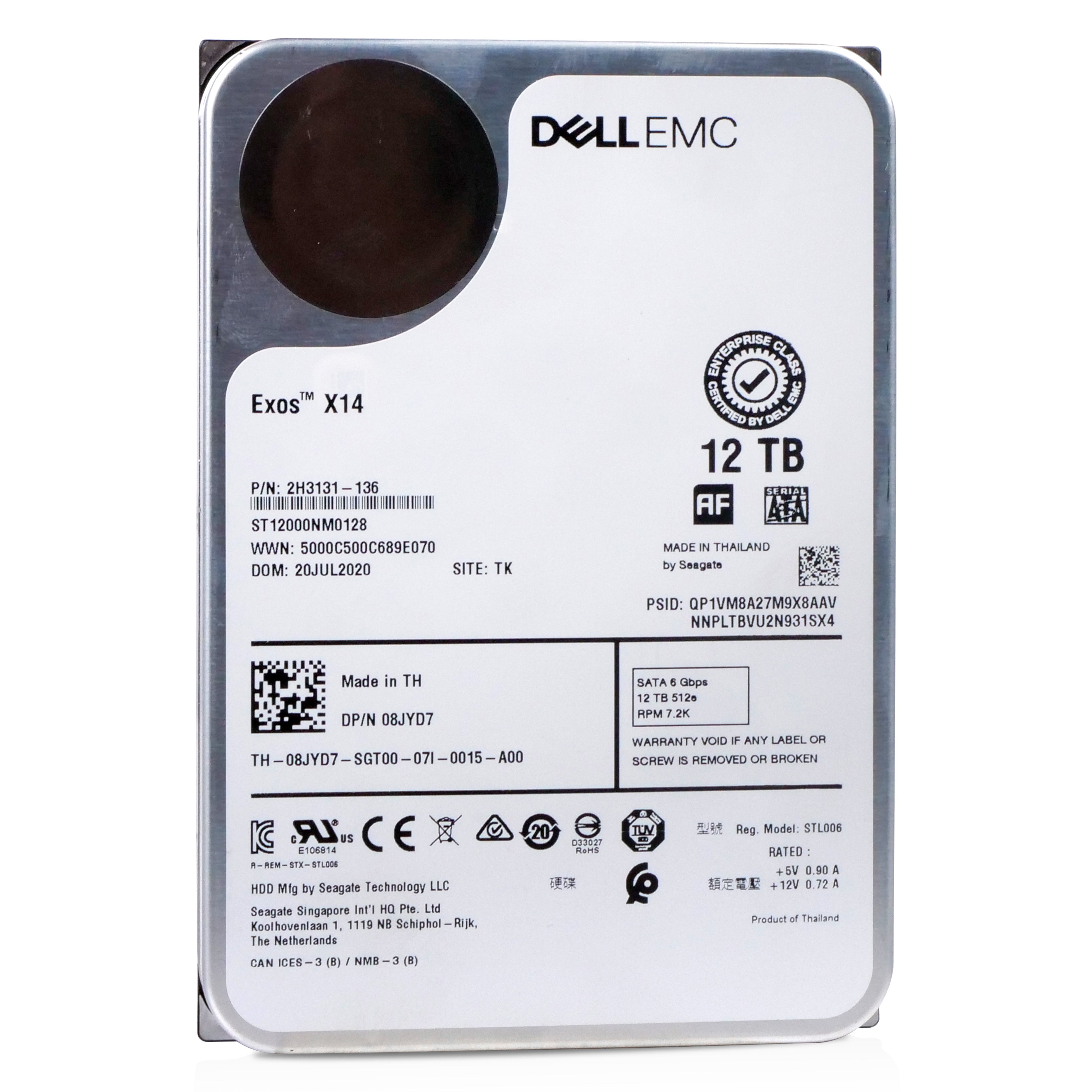 Dell/Seagate Exos X14 ST12000NM0128 12TB 7.2K RPM SATA 6Gb/s 512e 3.5in Refurbished HDD