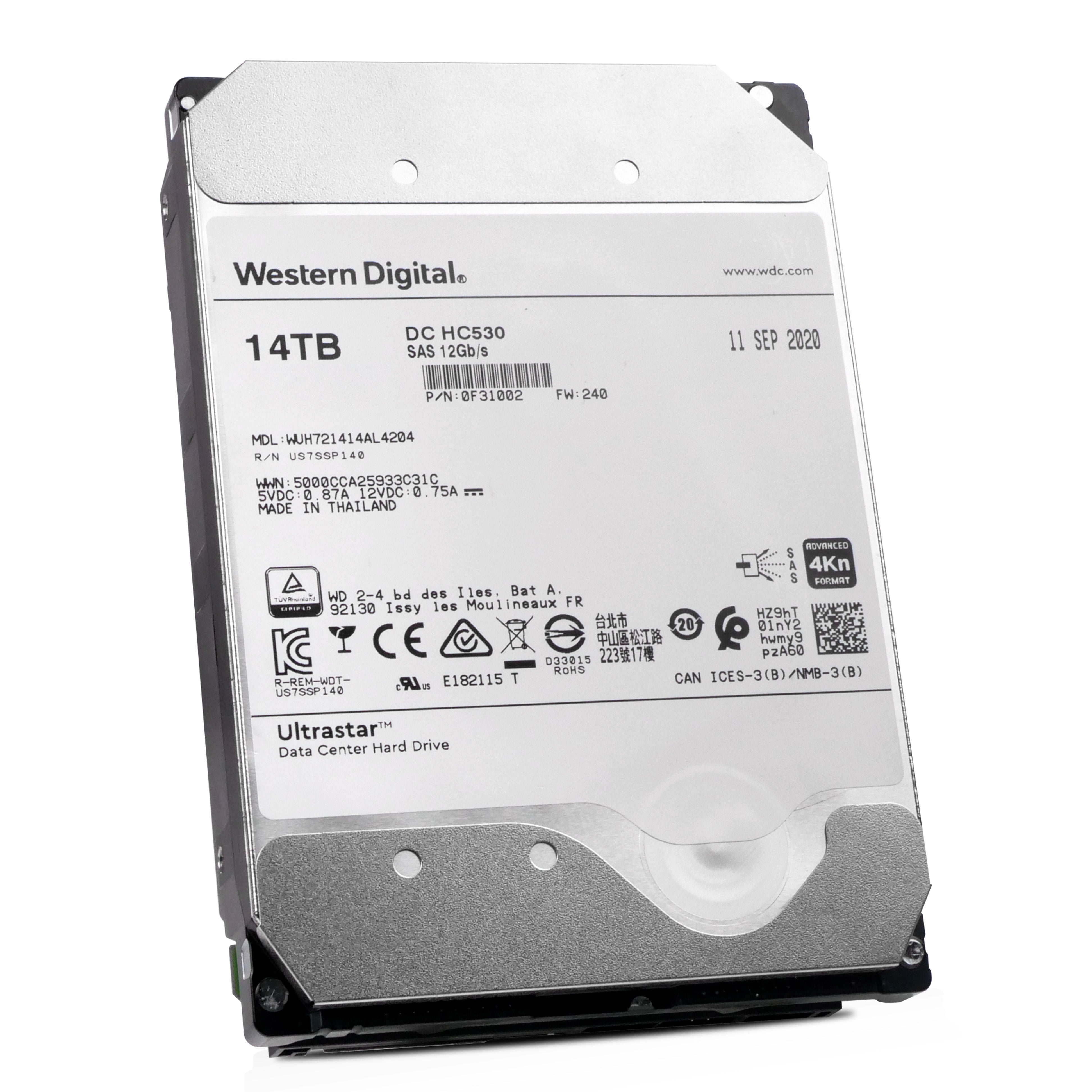 Western Digital Ultrastar DC HC530 WUH721414AL4204 0F31002 14TB 7.2K RPM SAS 12Gb/s 4kn 3.5in Refurbished HDD
