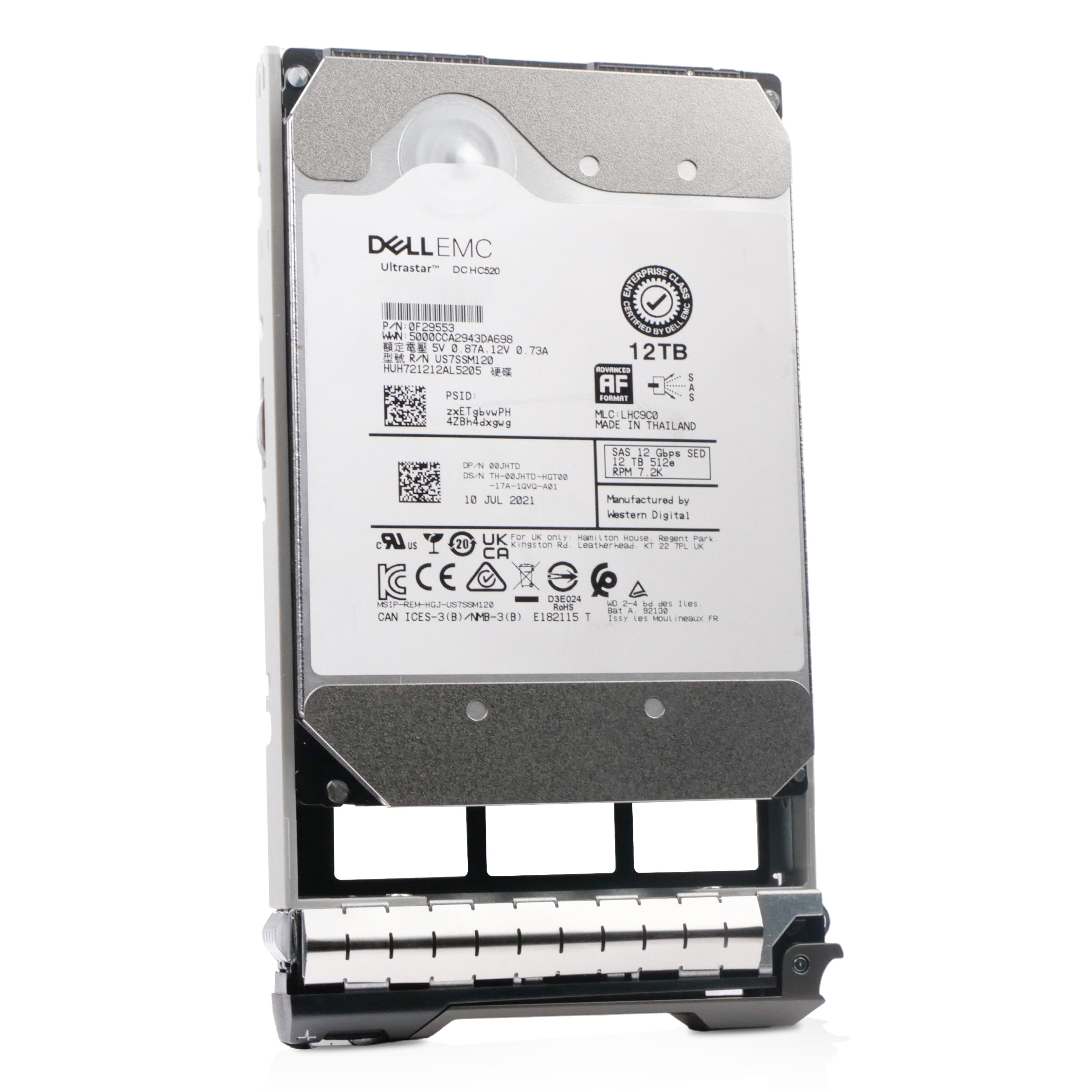 Dell G13 00JHTD 12TB 7.2K RPM SAS 12Gb/s 512e 256MB 3.5in Refurbished HDD