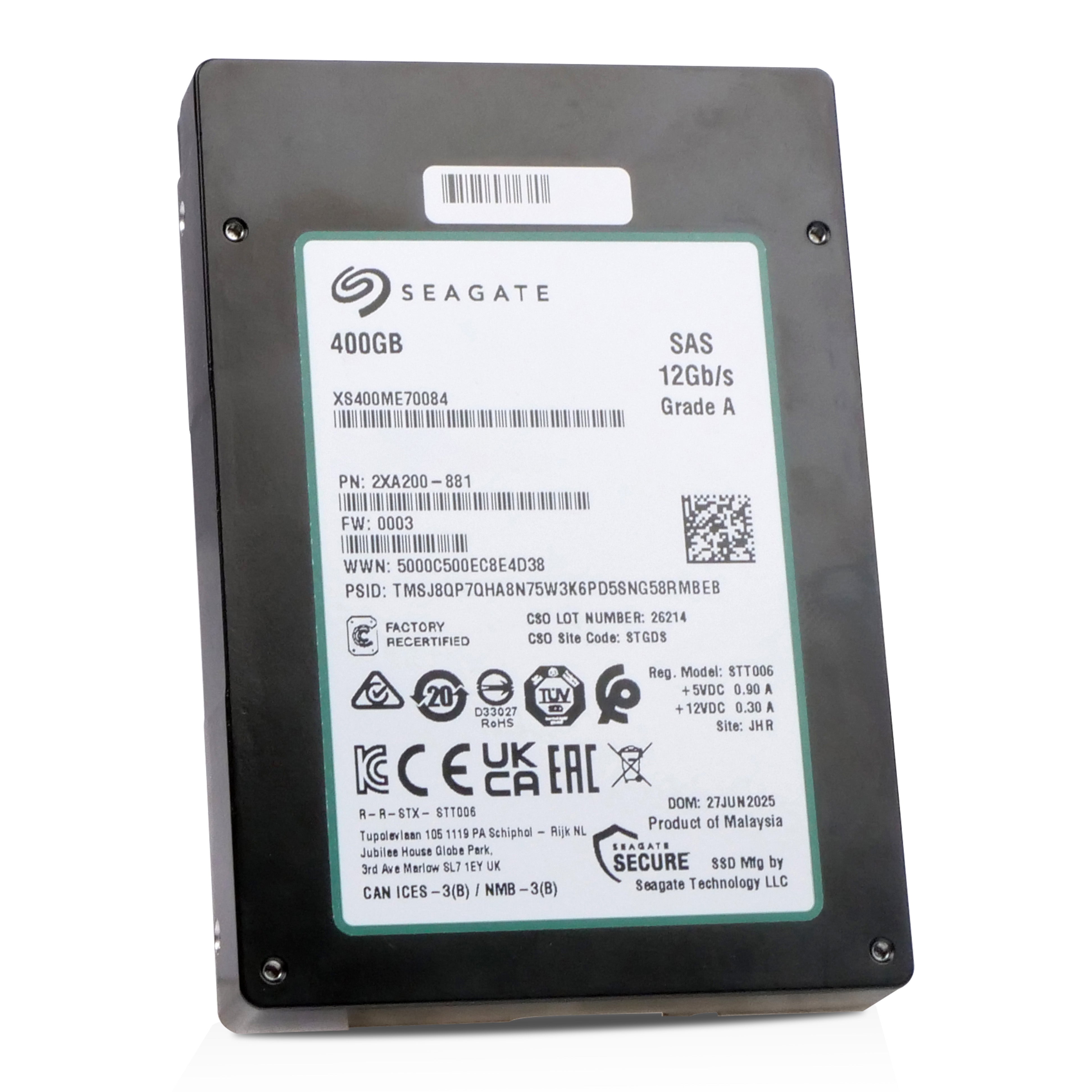 Seagate Nytro 3732 XS400ME70084 400GB 10 DWPD SAS 12Gb/s 3D eTLC 2.5in Recertified SSD