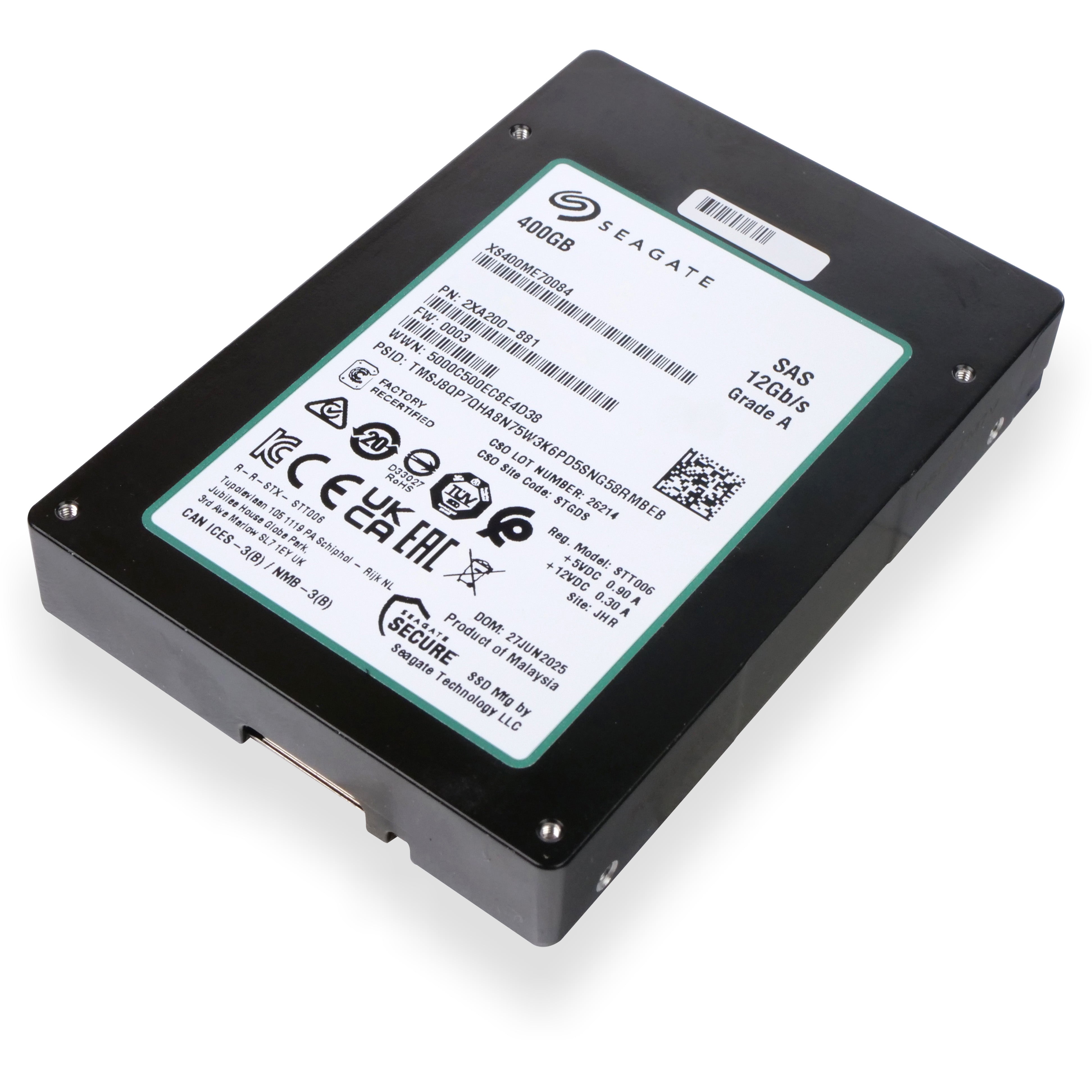 Seagate Nytro 3732 XS400ME70084 400GB 10 DWPD SAS 12Gb/s 3D eTLC 2.5in Recertified SSD