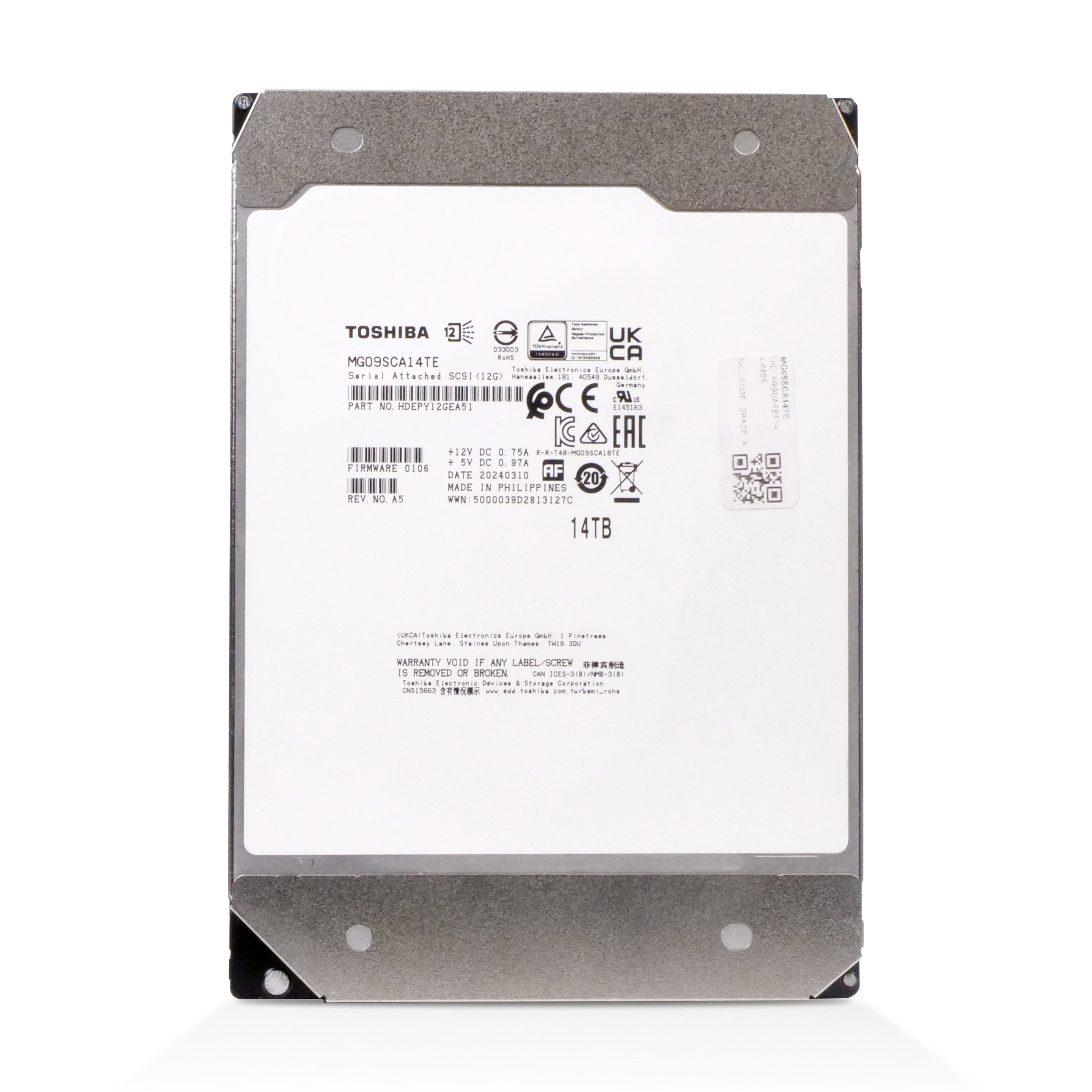 Toshiba MG09 MG09SCA14TE 14TB 7.K RPM SAS 12Gb/s 512e 512MB 3.5in Refurbished HDD