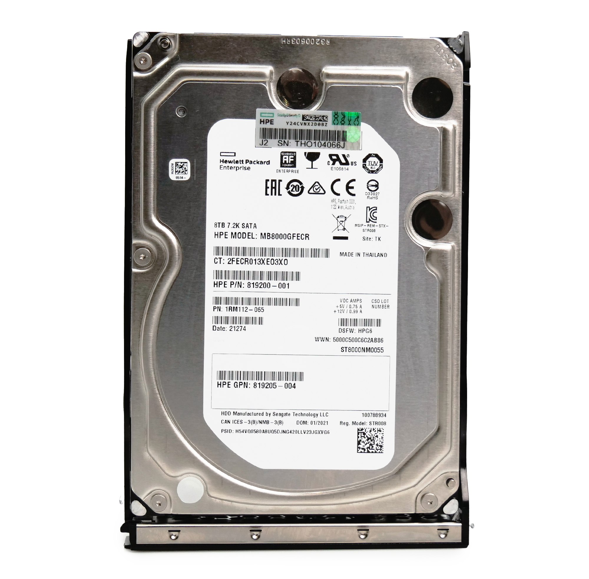HP Generation 10 819200-001 8TB 7.2K RPM SATA 6Gb/s 512e 3.5in Refurbished HDD