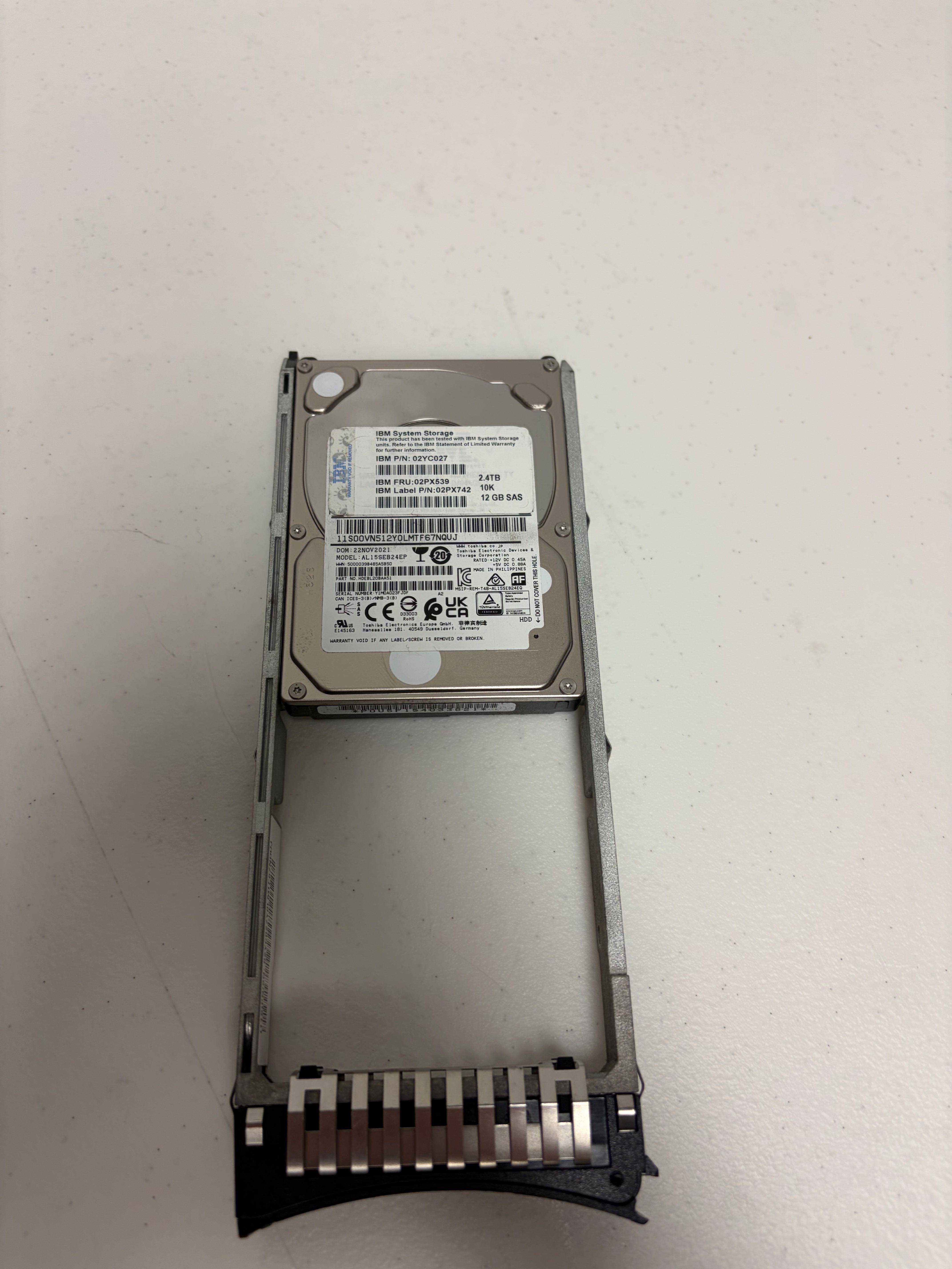 IBM 02YC027 - 2.4TB 10K SAS HDD Label Detail | Alo Tech Solutions