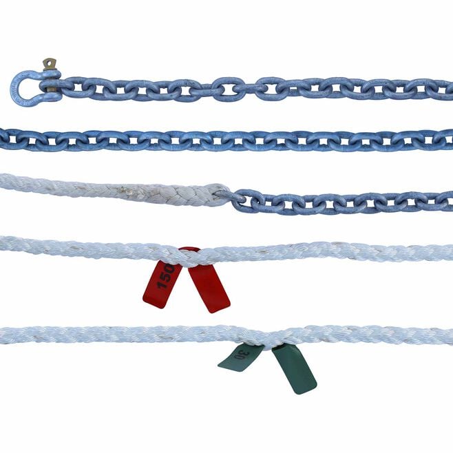 Titan Chain CAR8P12150H1450 Eight Strand Anchor Rode, 1/2" x 150' Line, 1/4" x 50' Chain