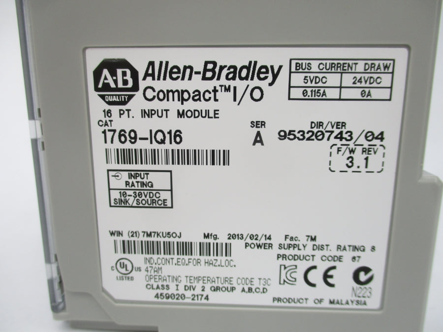 ALLEN BRADLEY 1769-IQ16 SER. A F/W 3 REV. 1 DATE: 2013 NSMP