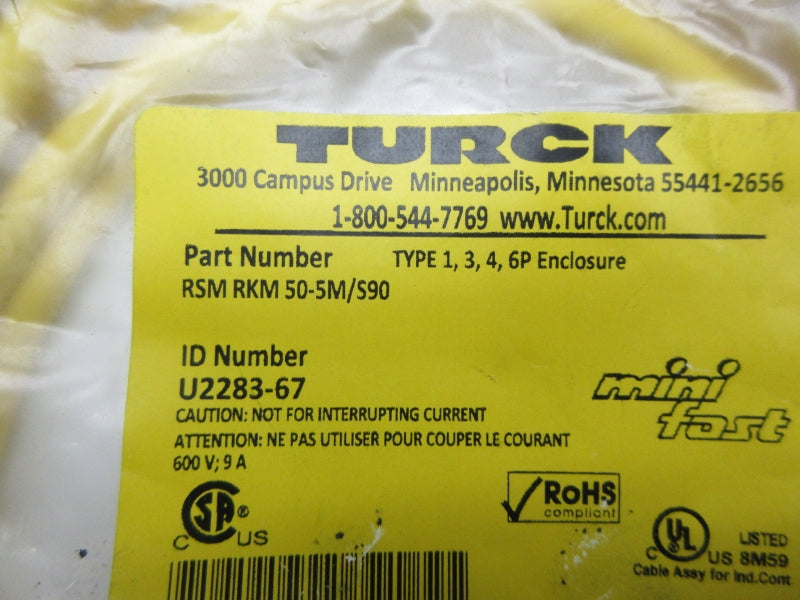 TURCK RSMRKM50-5M/S90 U2283-67 600V 9A NSMP