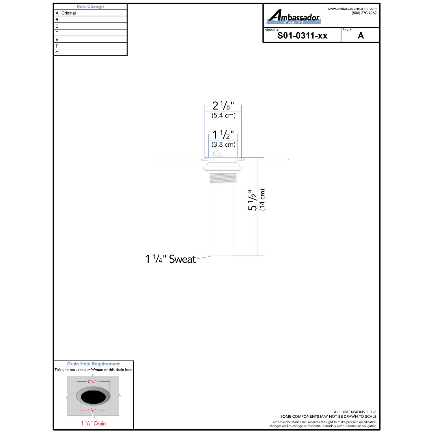 Ambassador Marine S01-0311 1 1/2" Flip Drain
