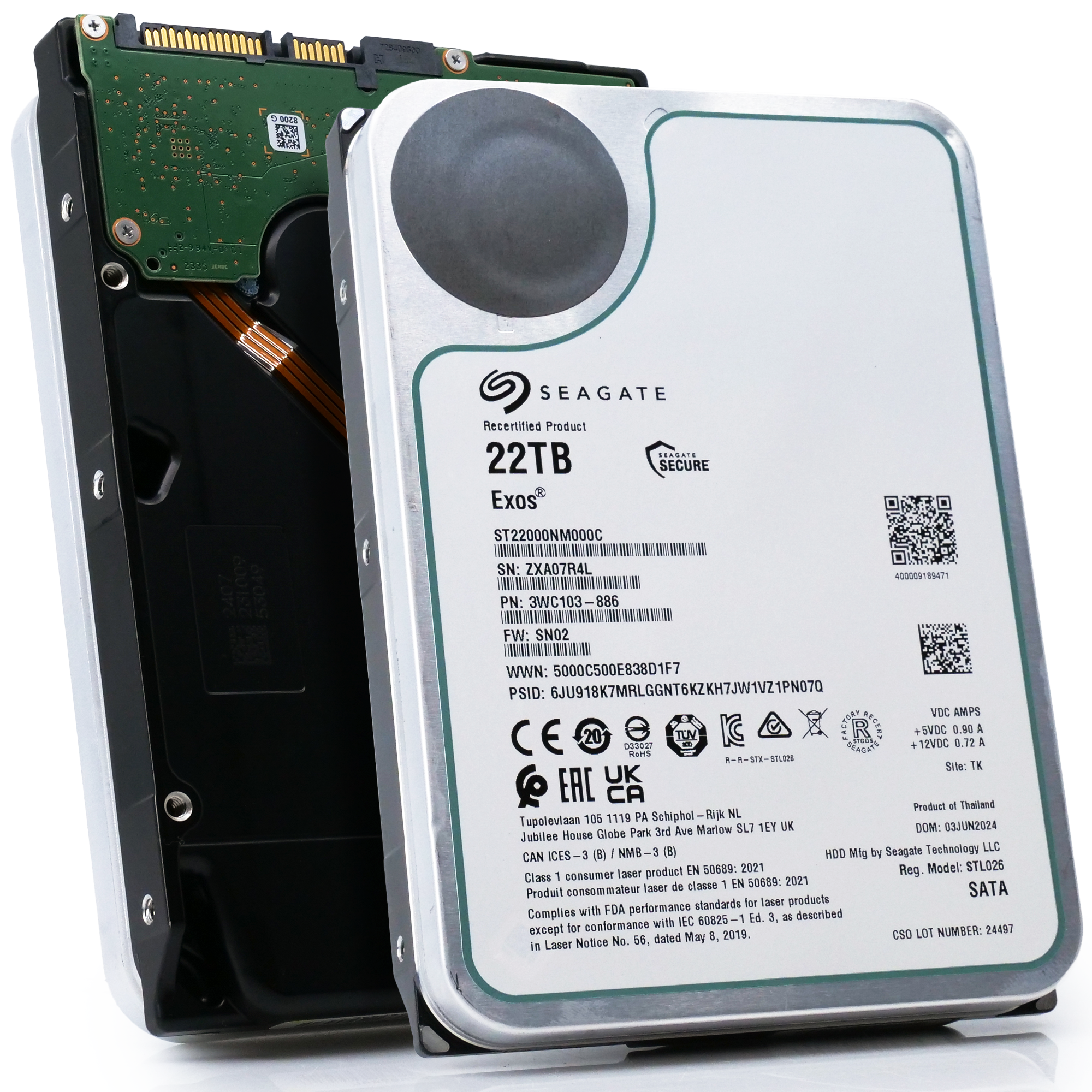 Seagate Exos ST22000NM000C 22TB 7.2K RPM SATA 6Gb/s 3.5in Refurbished HDD