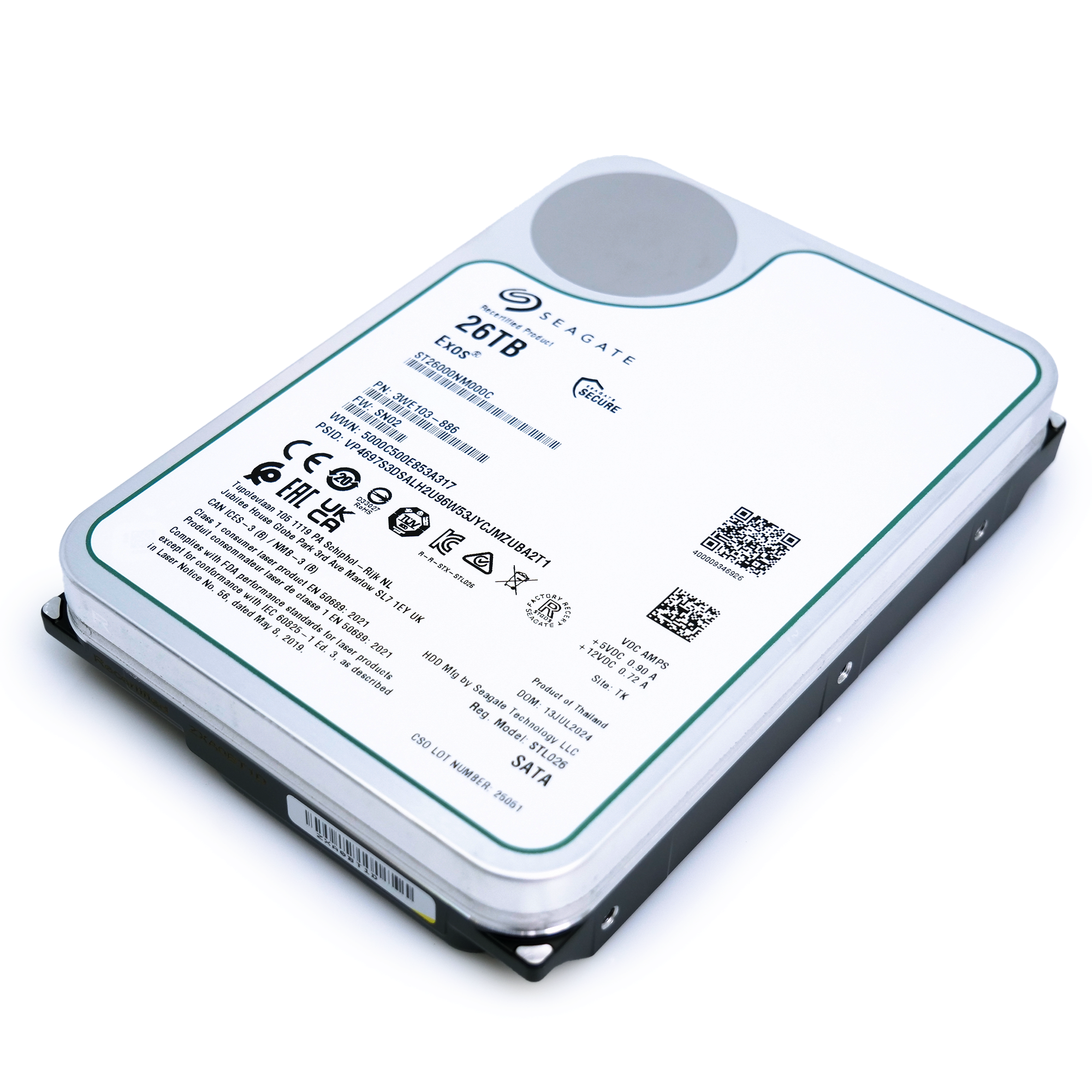 Seagate Exos ST26000NM000C 26TB 7.2K RPM SATA 6Gb/s 512e CMR 3.5in Refurbished HDD
