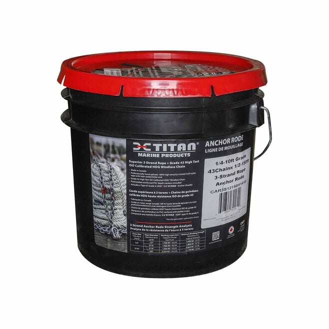 Titan Chain CAR3S58150H5150 Three Strand Anchor Rode, 5/8" x 150' Line, 5/16" x 50' Chain