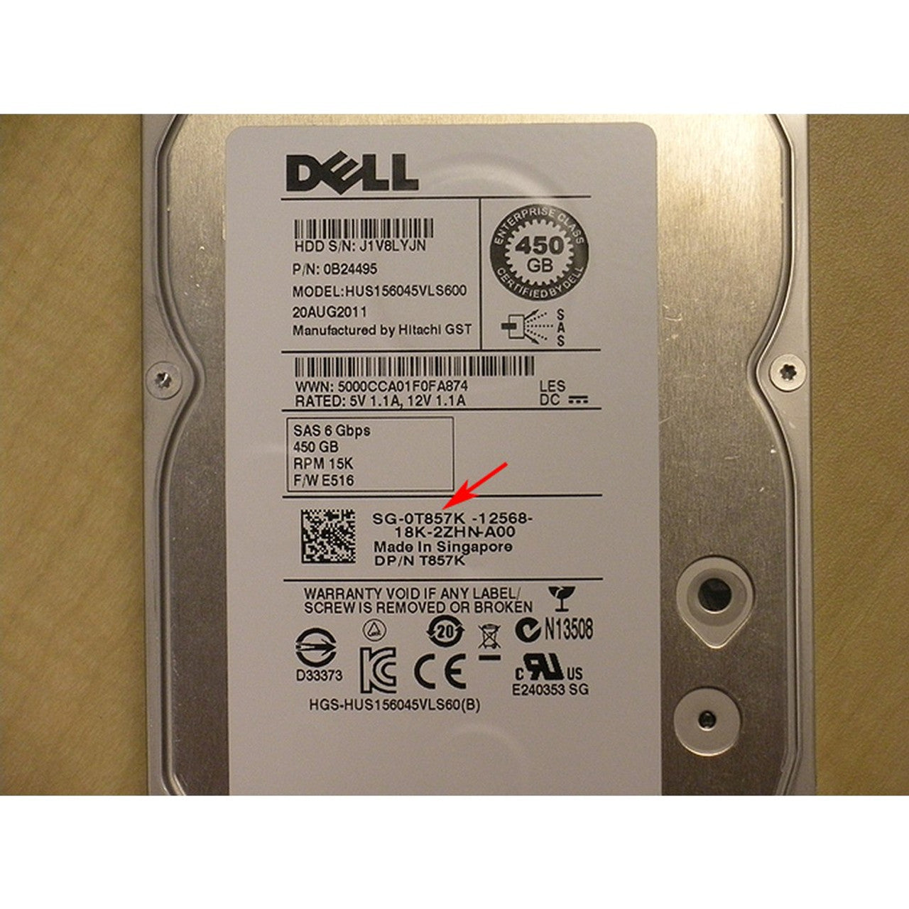 Dell T857K Hitachi 450GB 15K SAS 3.5in 6Gbps Hard Drive