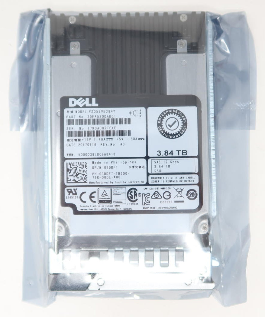 Toshiba PX05SVB384Y Dell 3DDFT 3.84TB SSD SAS 12G 2.5" MLC MU Drive