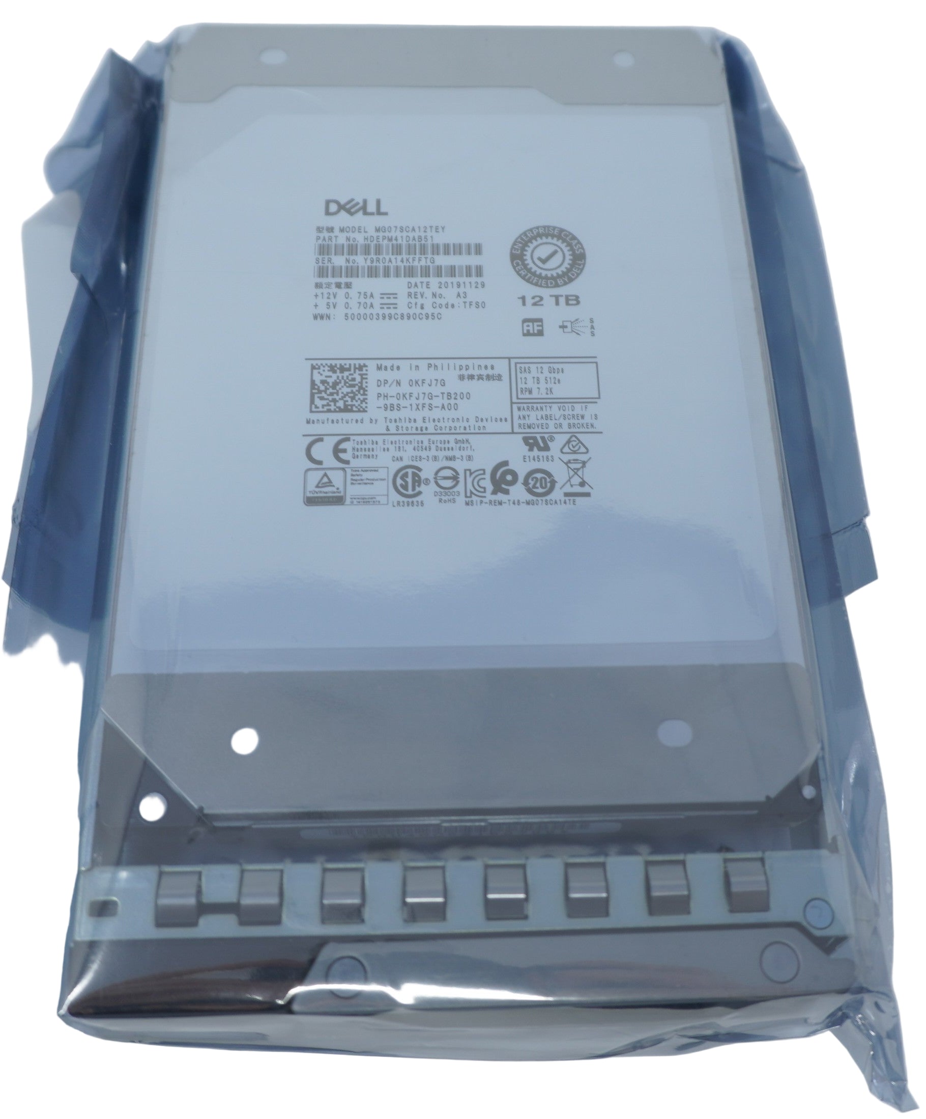 Toshiba MG07SCA12TEY KFJ7G Dell 12TB SAS 3.5" 7.2K 12G Drive