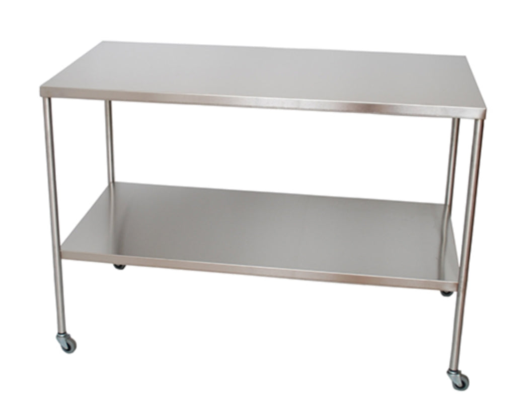Stainless Steel Instrument Table w/ Double Shelves. 24" D x 48" W