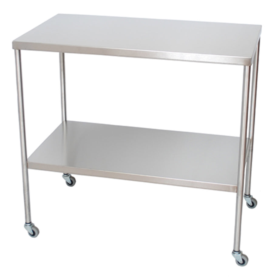 Stainless Steel Instrument Table w/ Double Shelves. 20" D x 36" W