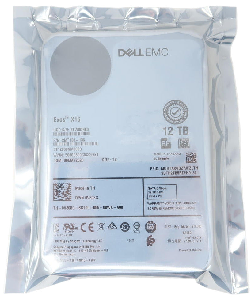 V308G ST12000NM005G Dell 12TB SATA 3.5" 7.2K 6Gb Hard Drive