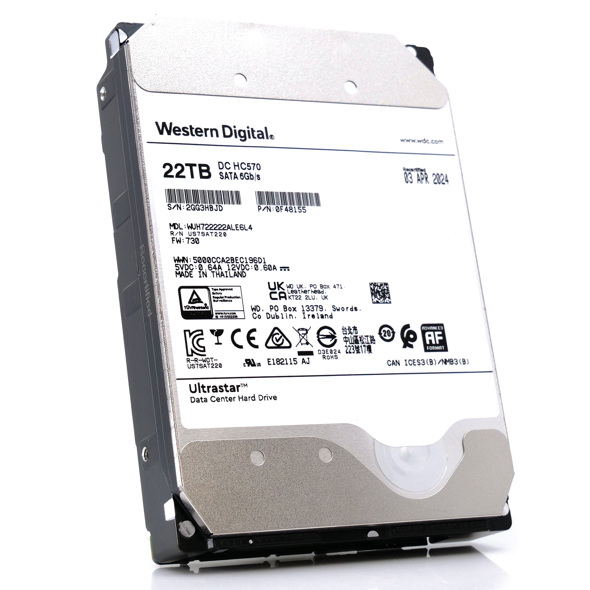 Western Digital Ultrastar DC HC570 WUH722222ALE6L4 0F48155 22TB 7.2K RPM SATA 6Gb/s 512e SE 3.5in Hard Drive