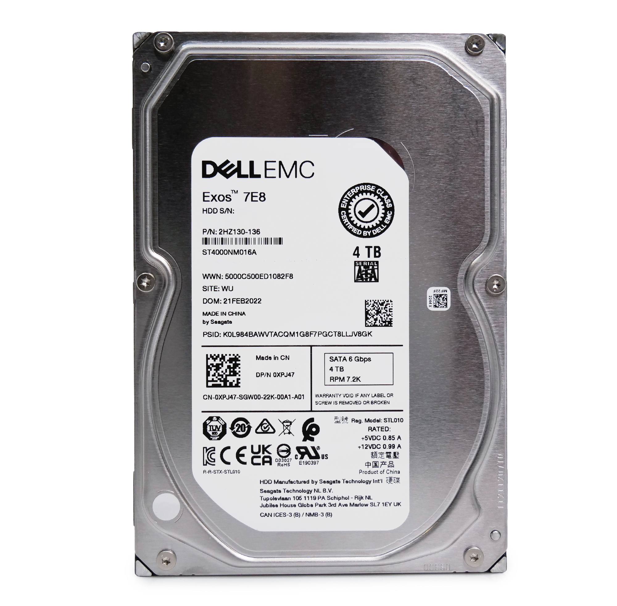 Seagate/Dell Exos 7E8 ST4000NM016A 2HZ130-136 4TB 7.2K RPM SATA 6Gb/s 512n 3.5in Hard Drive
