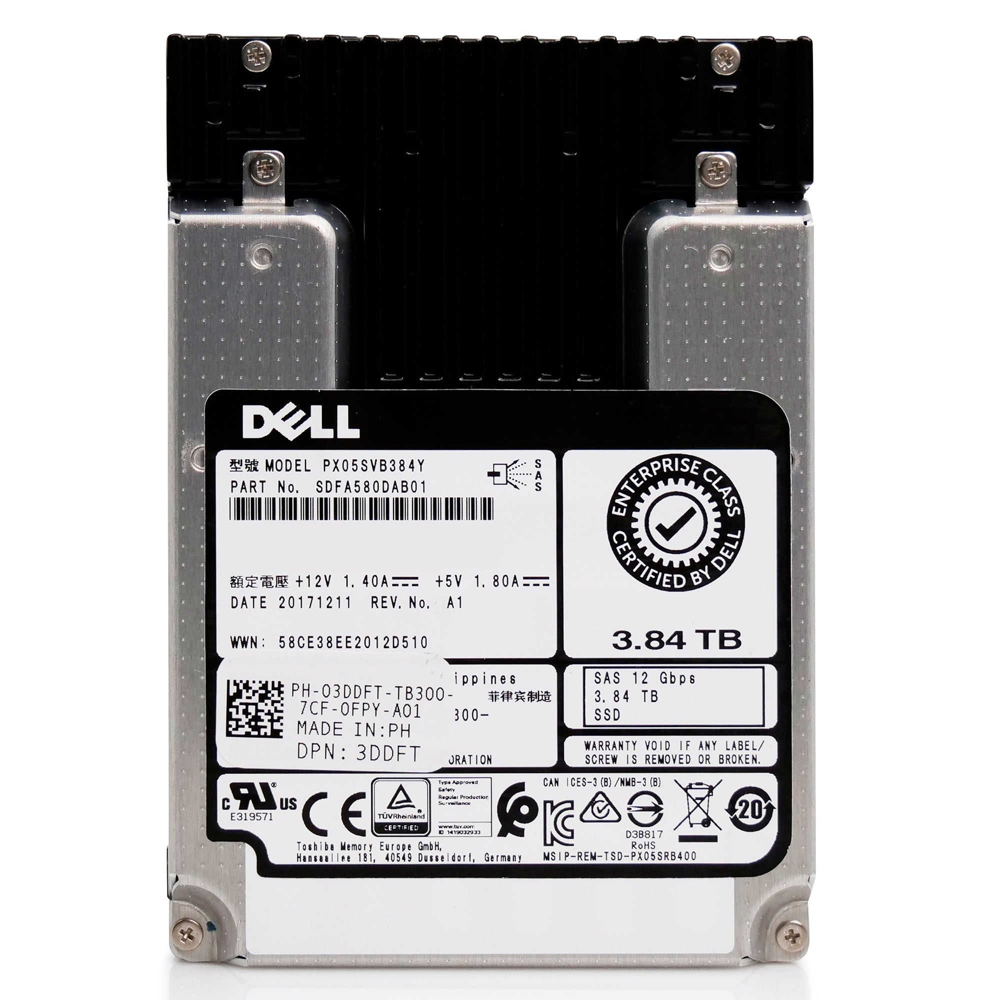 Kioxia Enterprise SSD PX05SVB384Y 3.84TB 3 DWPD SAS-3 12Gb/s MLC 2.5in Refurbished SSD