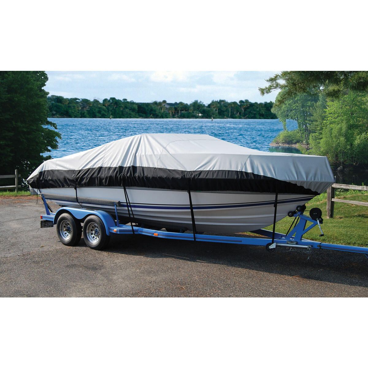 Taylor Made 70901 BoatGuard Eclipse Two-Tone Boat Cover, Heavy Duty Polyester, Includes Storage Bag, Tie-Downs, Support Pole