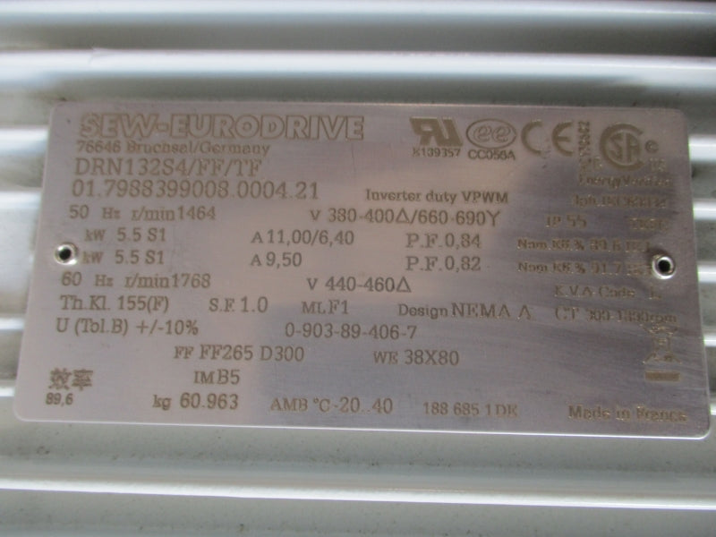 SEW-EURODRIVE DRN132S4/FF/TF 440-460V 11.00/6.40A NSNP