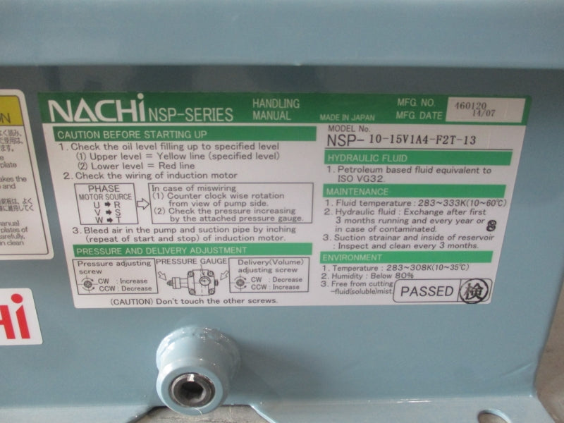 NACHI NSP-10-15V1A4-F2T-13 220V 6.3A NSMP