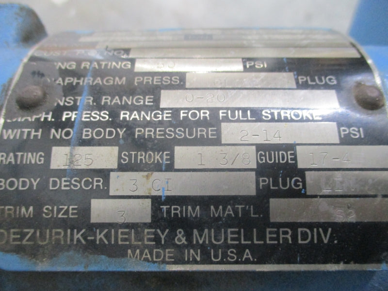 DEZURIK-KIELEY&MUELLER GTBD-100-D-C-23 9166425 50PSI UNMP
