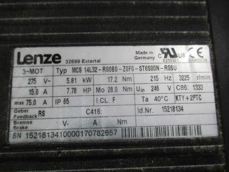 LENZE MCS14L32-RS0B0-Z0F0-ST6S00N-R0SU 275V 15.0A NSNP