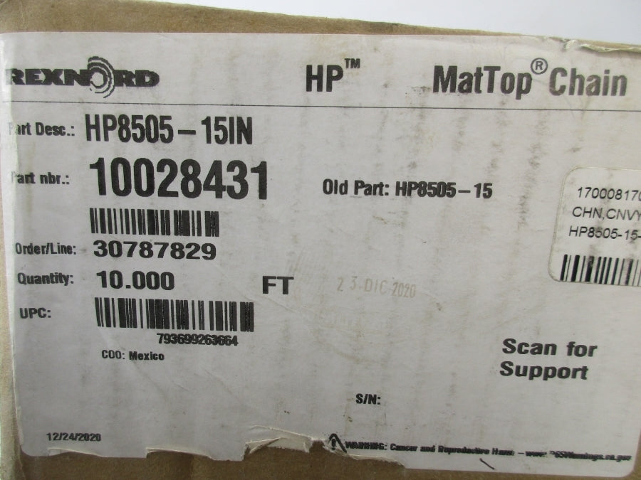 REXNORD 10028431 HP8505-15IN 10' NSMP