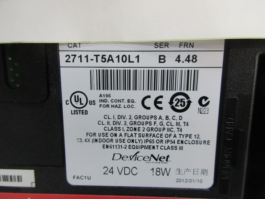ALLEN BRADLEY 2711-T5A10L1 SER. B F/W4.48 24VDC NSMP
