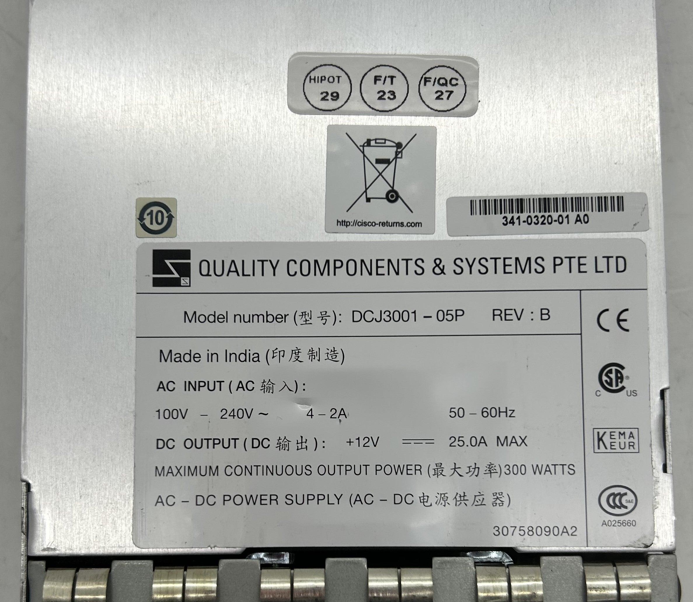 Cisco DS-C48-300AC Cisco DS-C48-300AC MDS 9148 AC Power Supply 100-240