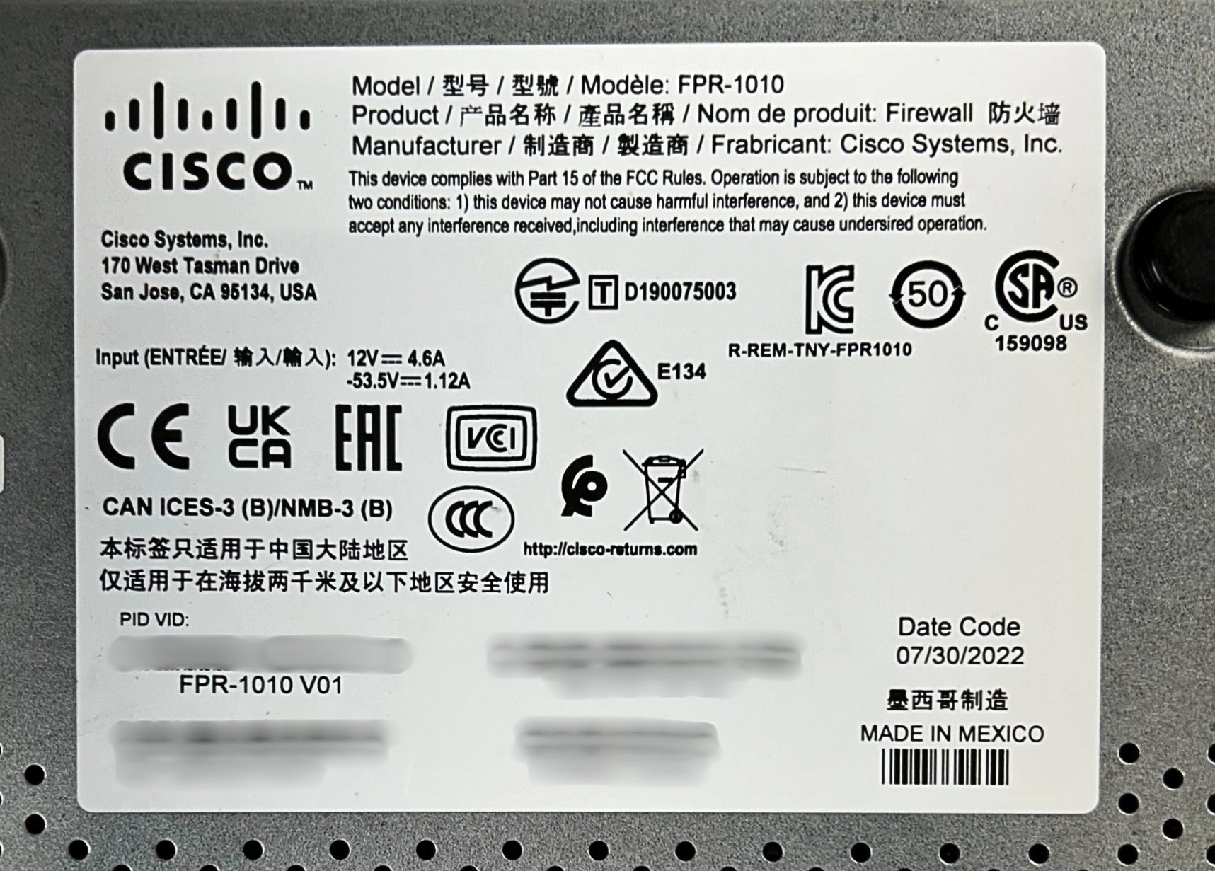 Cisco FPR-1010 Firepower 1010 Firewall Security Appliance