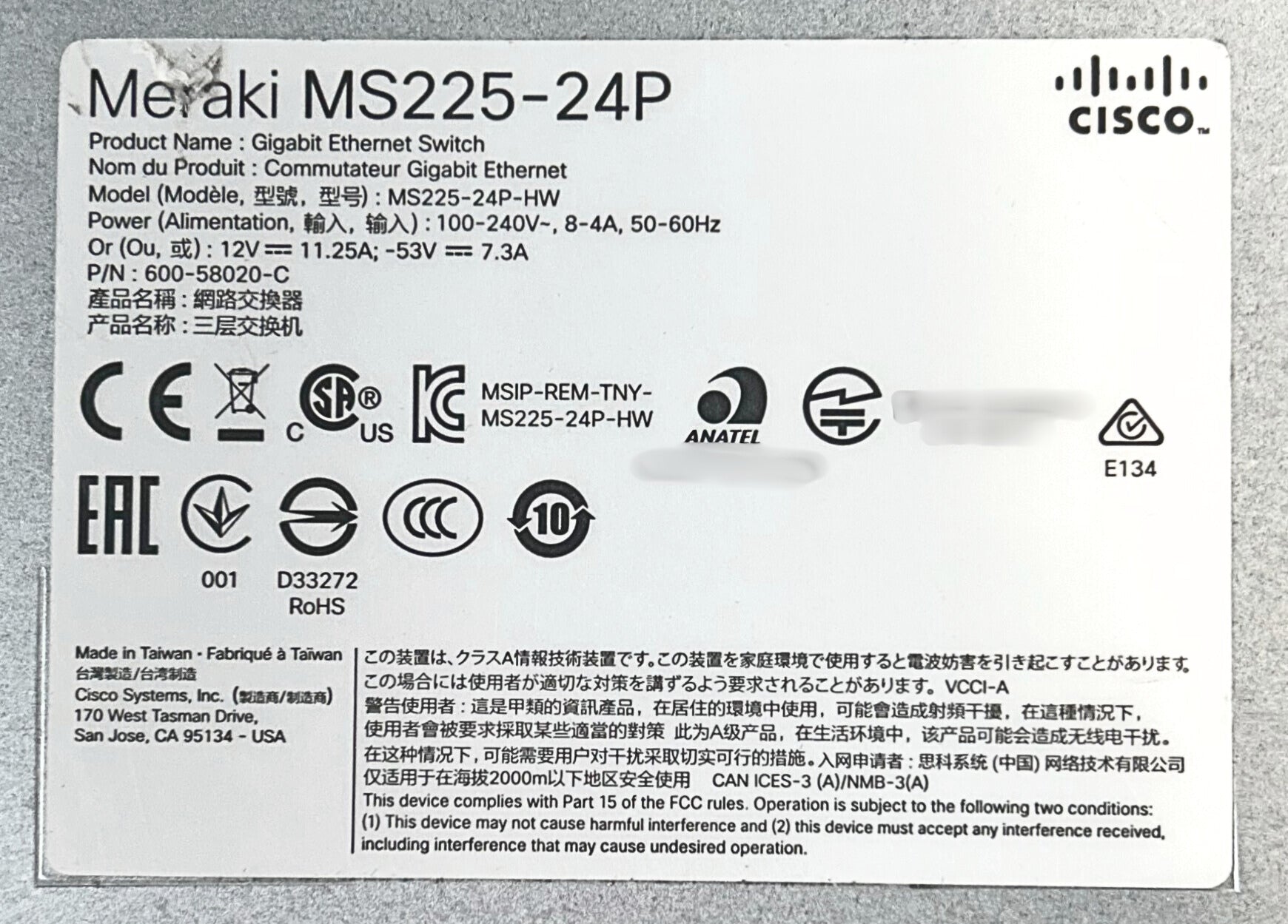 Cisco MS225-24P-HW Cisco Meraki MS225-24P-HW 24x 1GB PoE+ RJ-45 4x 10G