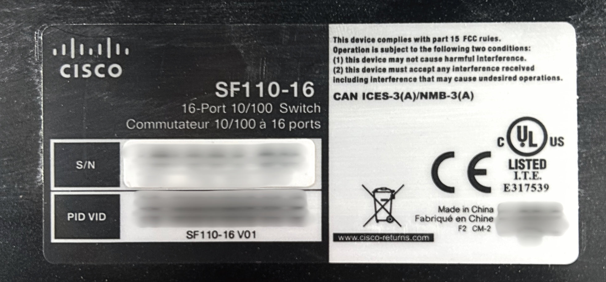 Cisco SF110-16 16-Port 10/100MB/S Unmanaged Switch