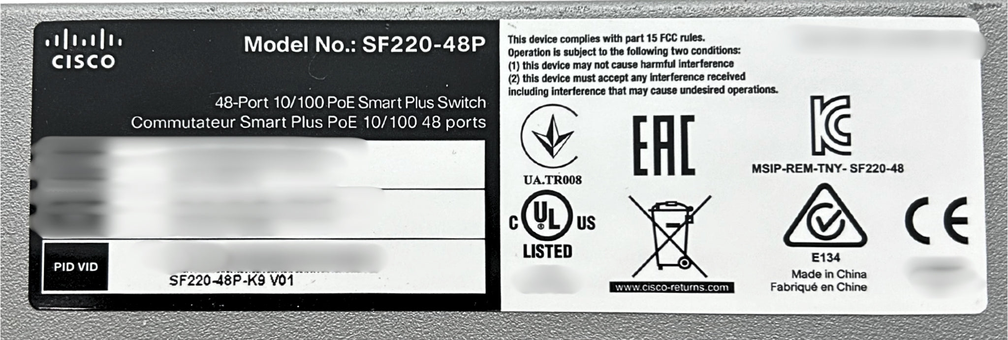 Cisco SF220-48P Cisco SF220-48P Smart Plus Switch PoE 10/100 48 Ports