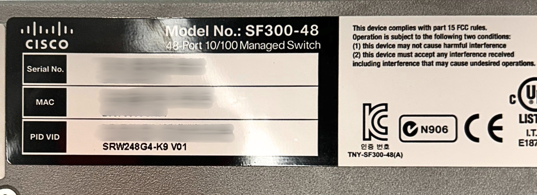 Cisco SRW248G4-K9 SF300-48 Port L3 Managed Switch
