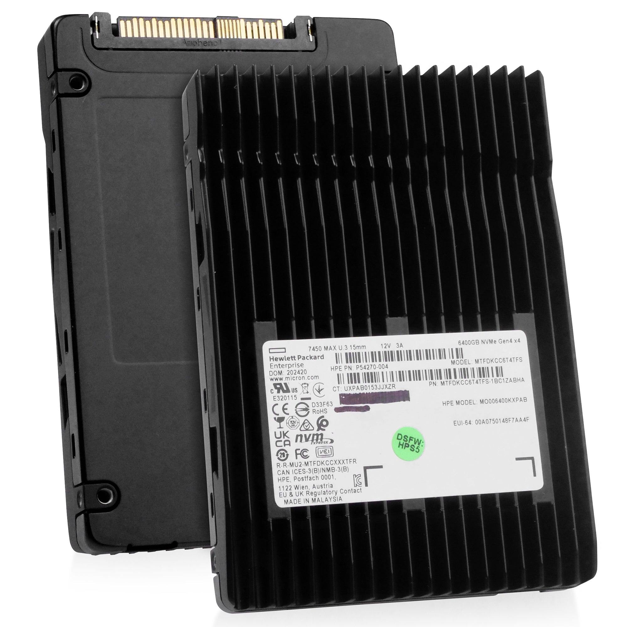 HP/Micron 7450 MAX MTFDKCC6T4TFS 6.4TB 3 DWPD PCIe Gen 4.0 x4 8GB/s 3D TLC U.3 NVMe 2.5in Solid State Drive