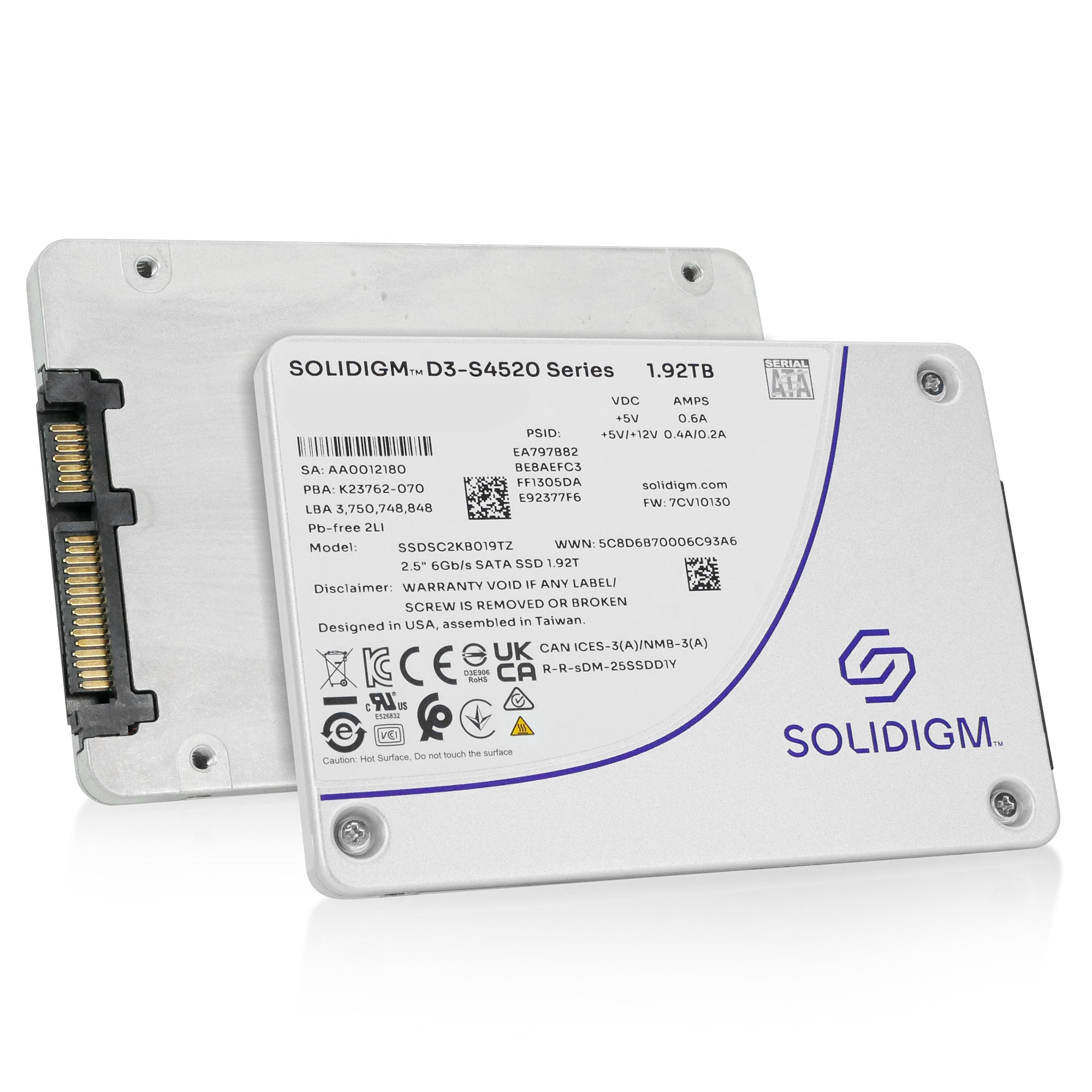 Solidigm/Intel D3-S4520 SSDSC2KB019TZ1Z 1.92TB 1 DWPD SATA 6Gb/s 3D TLC 2.5in Refurbished SSD