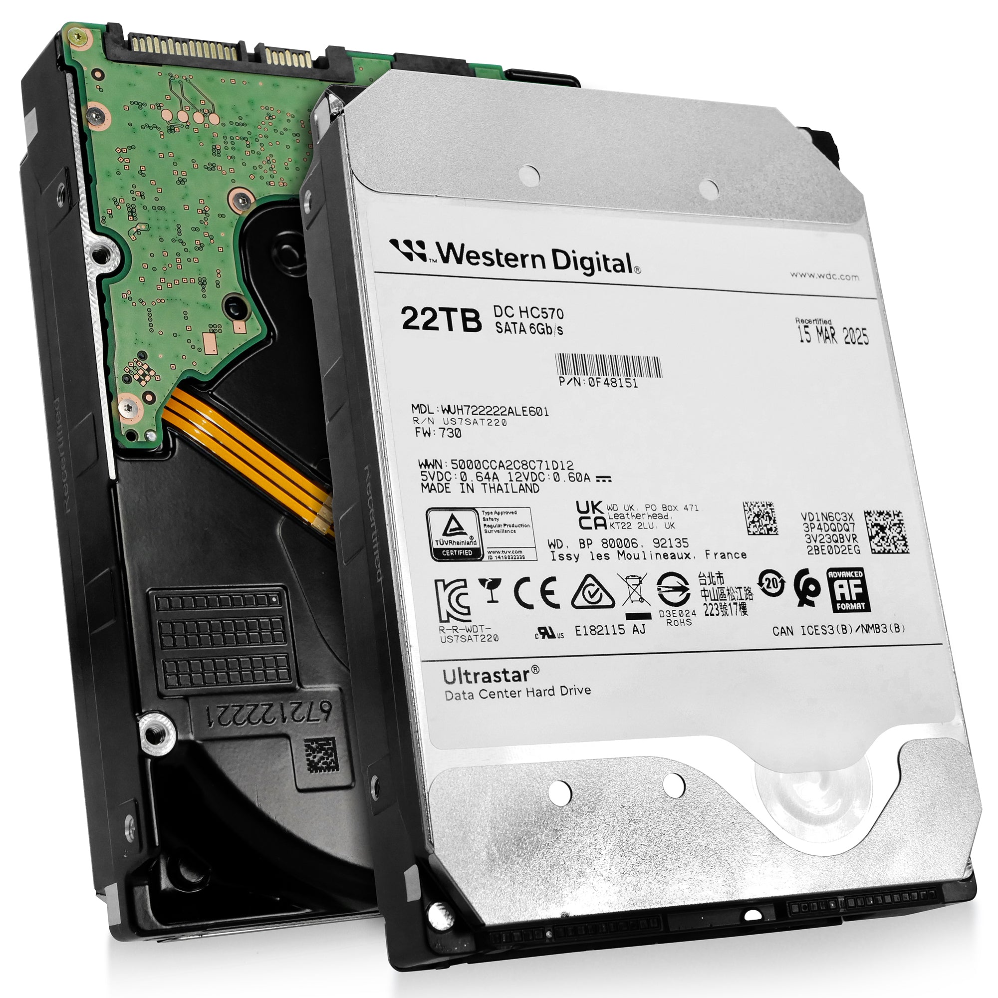 Western Digital Ultrastar DC HC570 WUH722222ALE601 0F48151 22TB 7.2K RPM SATA 6Gb/s 512e 3.5in Recertified Hard Drive
