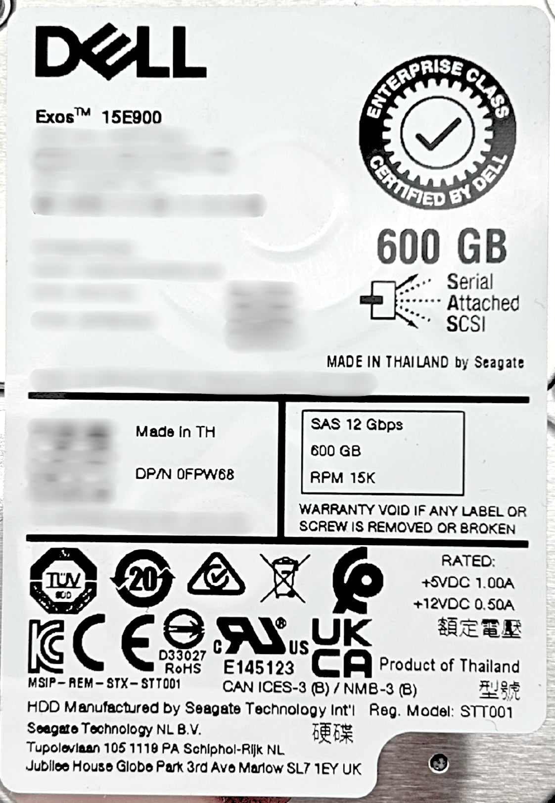 Dell 0FPW68 600GB 15K SAS 2.5" Hard Drive