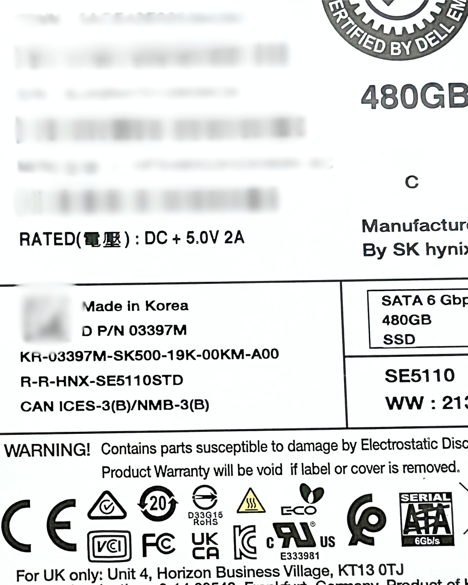 Dell 3397M 480GB SSD SATA 2.5 Inch 6G RI SE5110