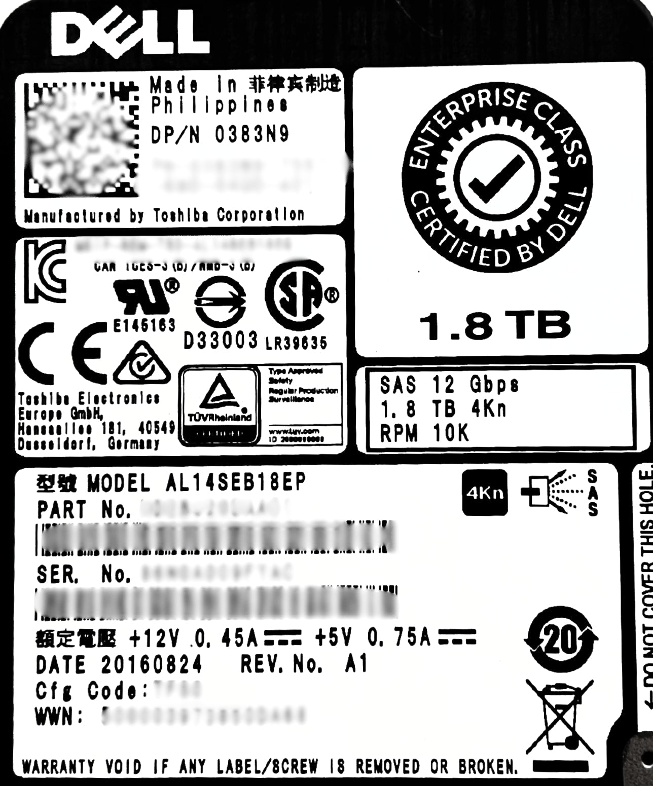 Dell 383N9 1.8TB 10K SAS 2.5 12G 4KN HBEBJ20DA5