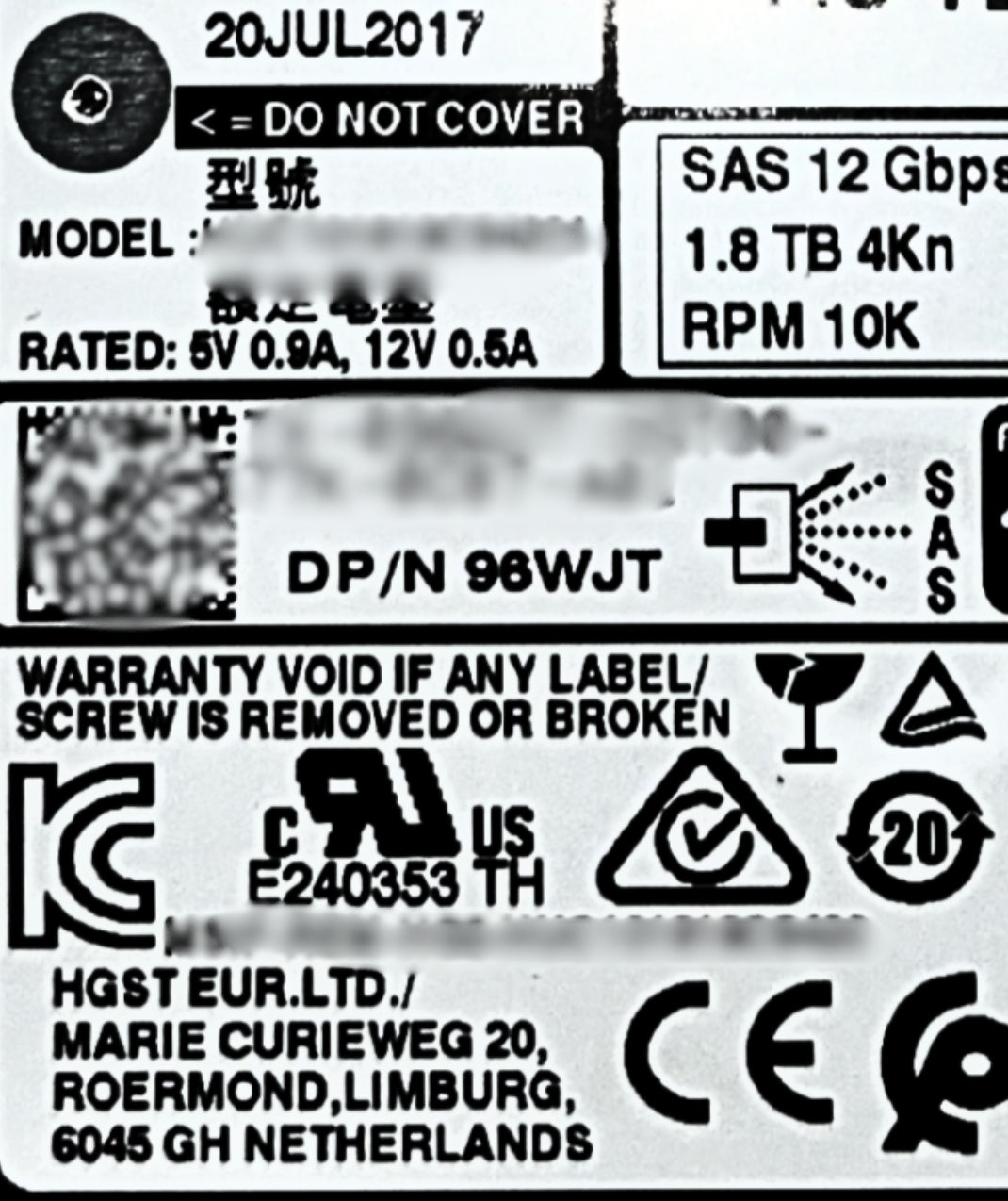 Dell 96WJT 1.8TB 10K SAS 2.5 12G 4K HUC1018104