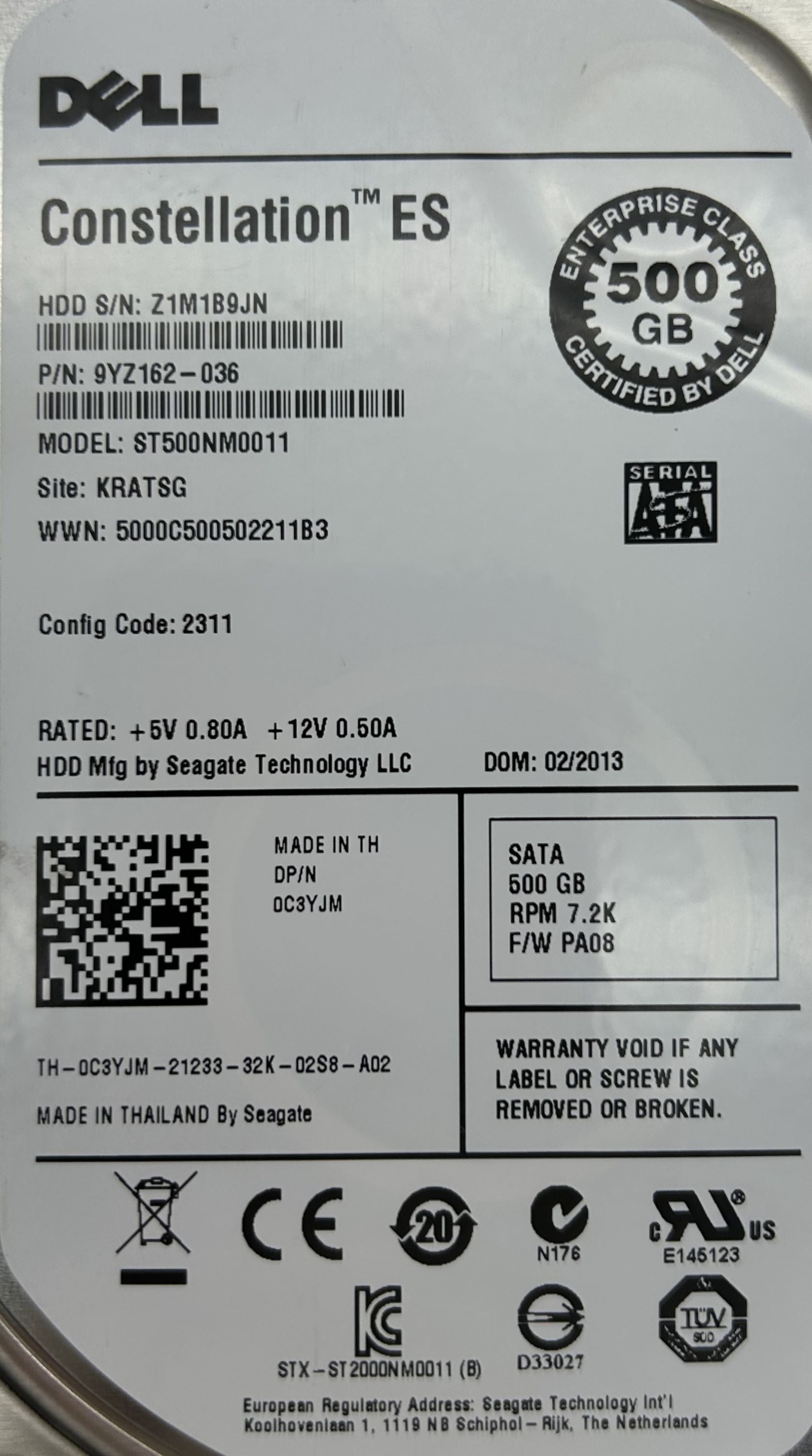 Dell C3YJM 500GB 7.2K SATA 3.5 6G EP