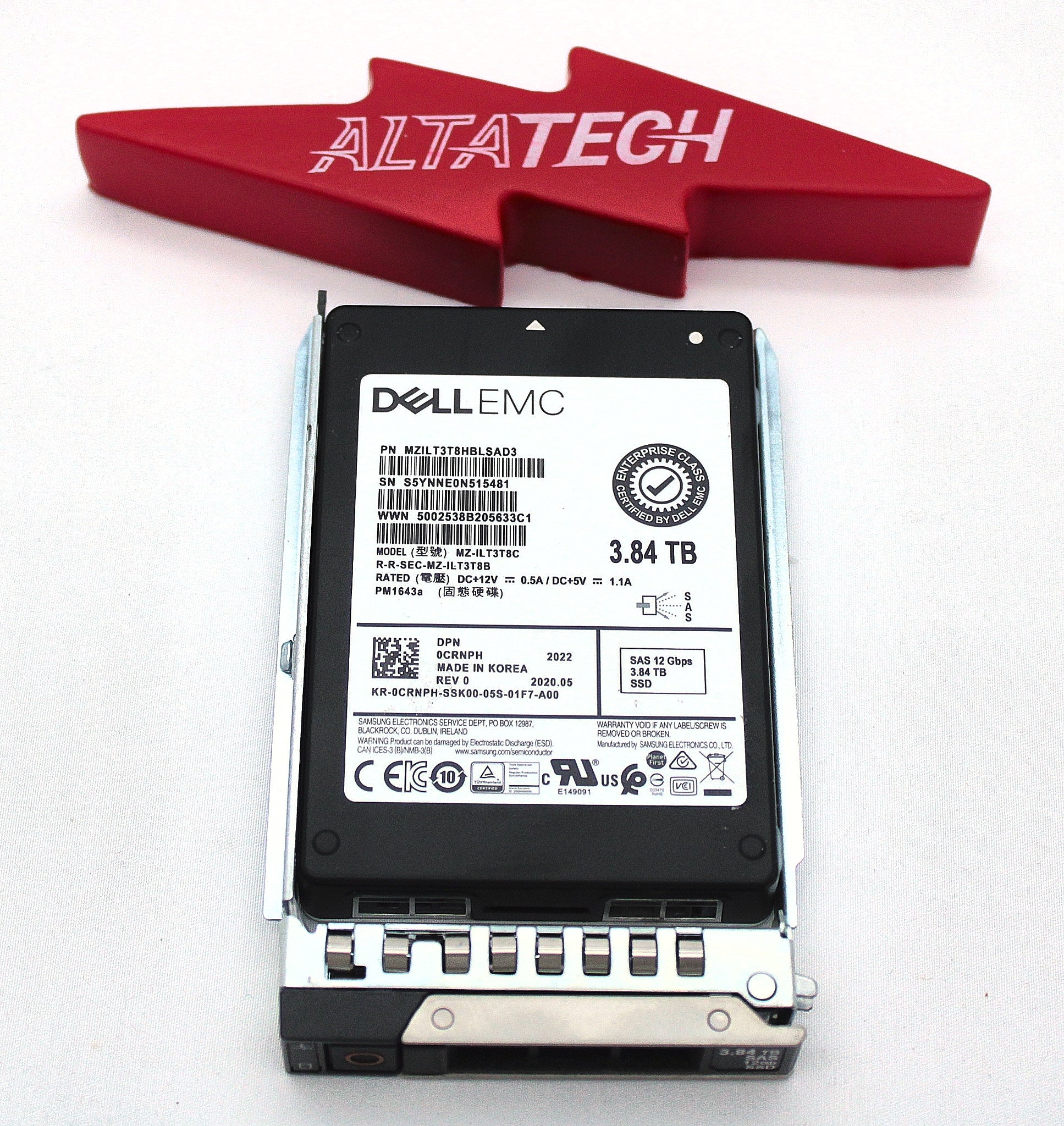 Dell CRNPH 3.84TB SSD SAS 2.5 12G RI ISE PM1643A MZILT3T8HBLSAD3