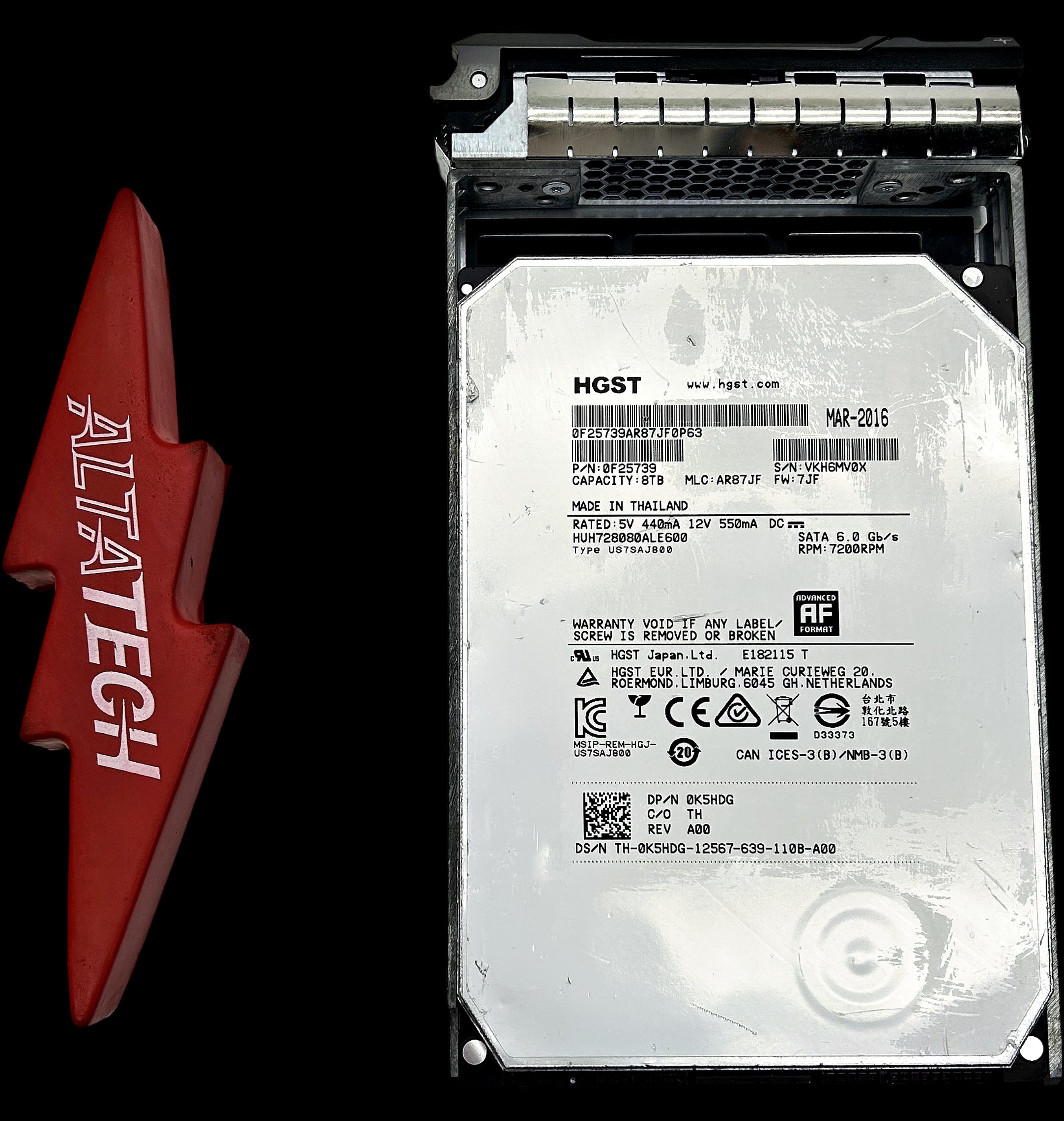 Dell K5HDG 8TB 7.2K SATA 3.5 6G 512e 128mb HUH728080ALE600 / 0F25739, Used