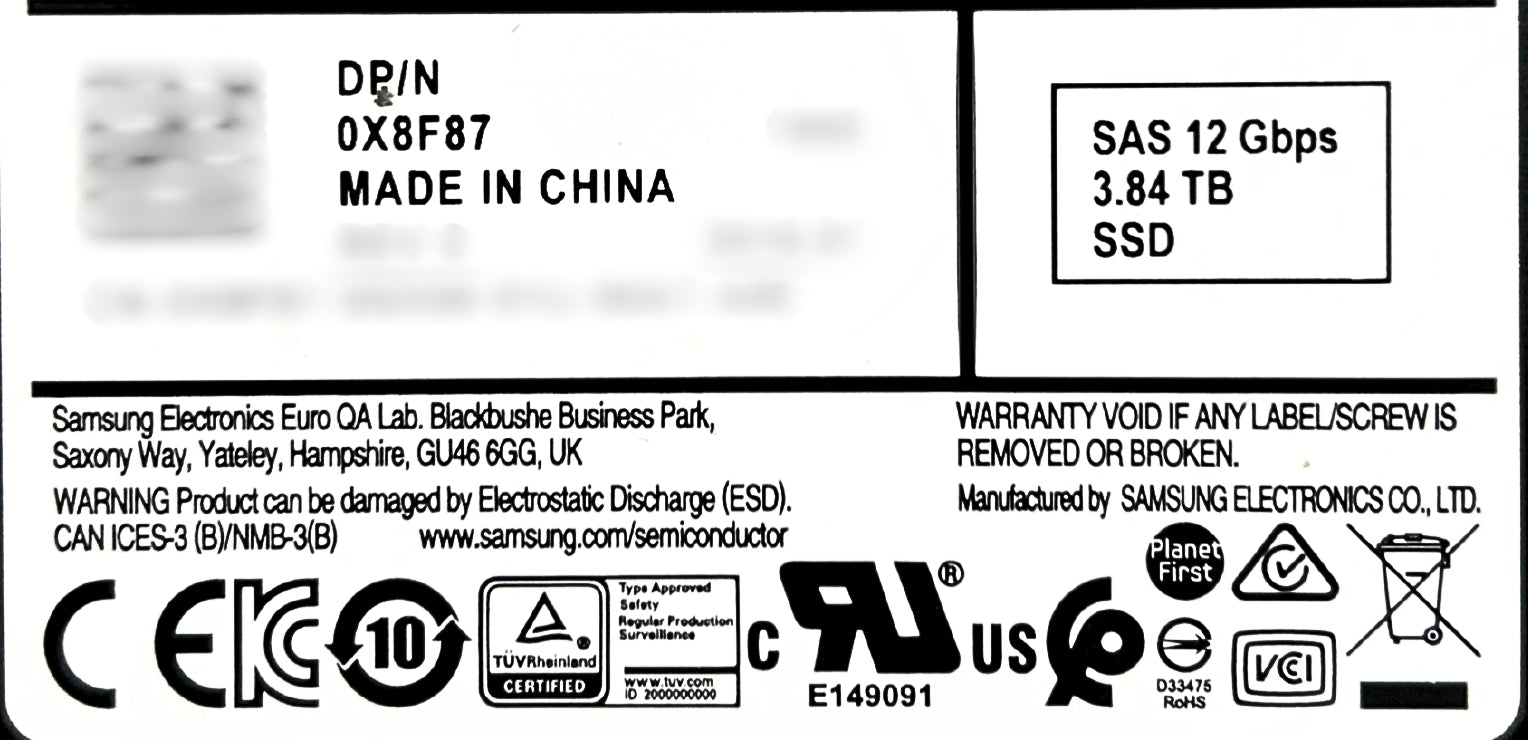 Dell X8F87 3.84TB SSD SAS 2.5" 12G RI