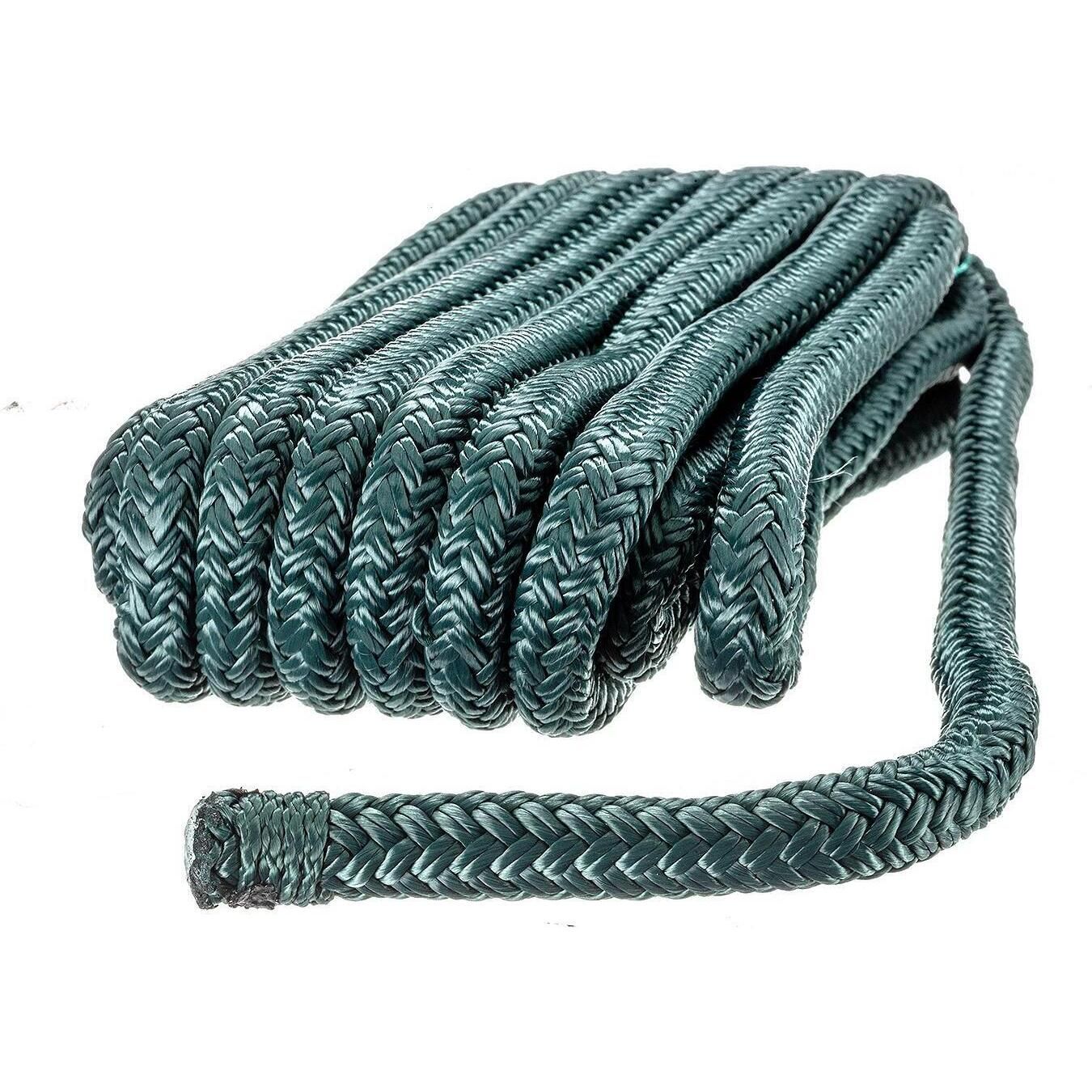 Seachoice Double-Braid Nylon Dock Line w/ Eye Splice, Pre-Shrunk, Heat Stabilized, 3/8 In. X 20 Ft., Forest Green