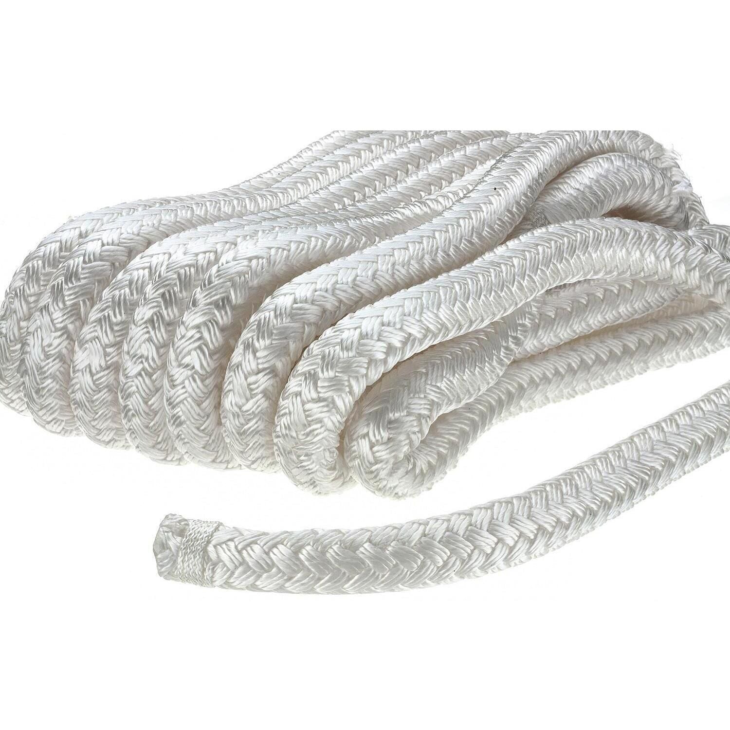 Seachoice Double-Braid Nylon Dock Line w/ Eye Splice, Pre-Shrunk, Heat Stabilized, 5/8 In. X 25 Ft., White